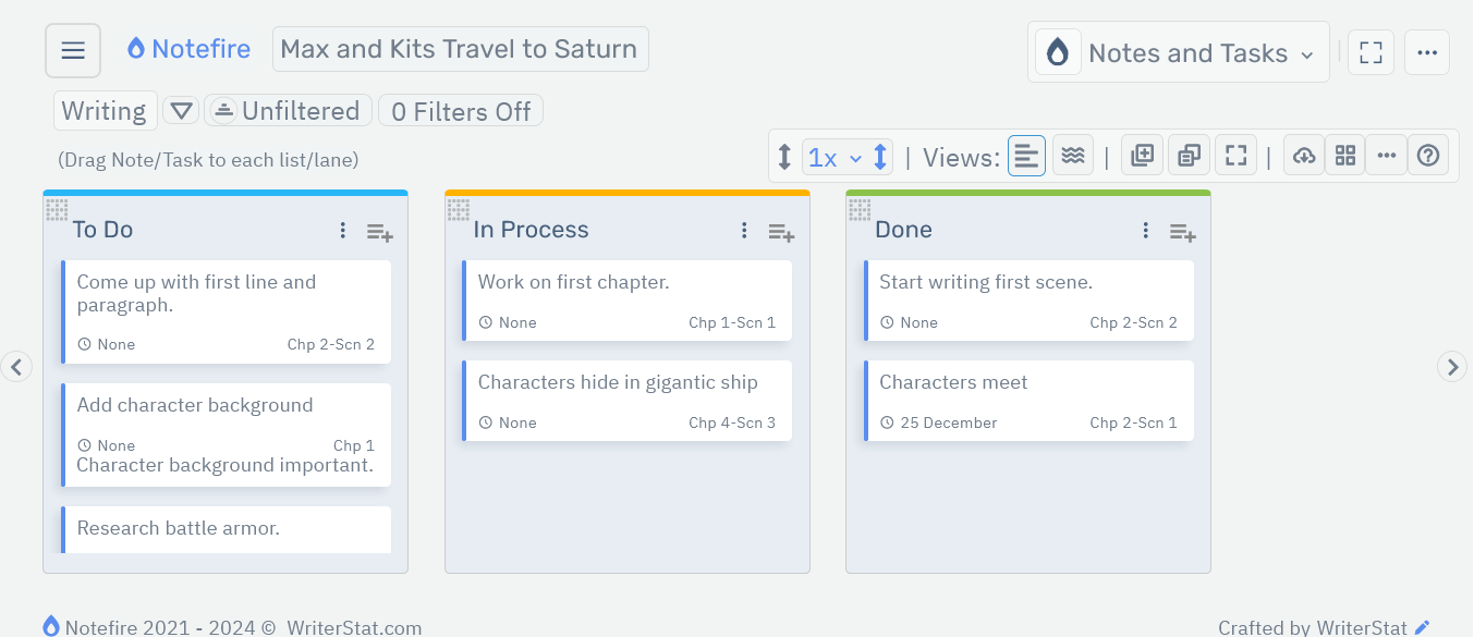 Notefire Move Notes, Tasks.
